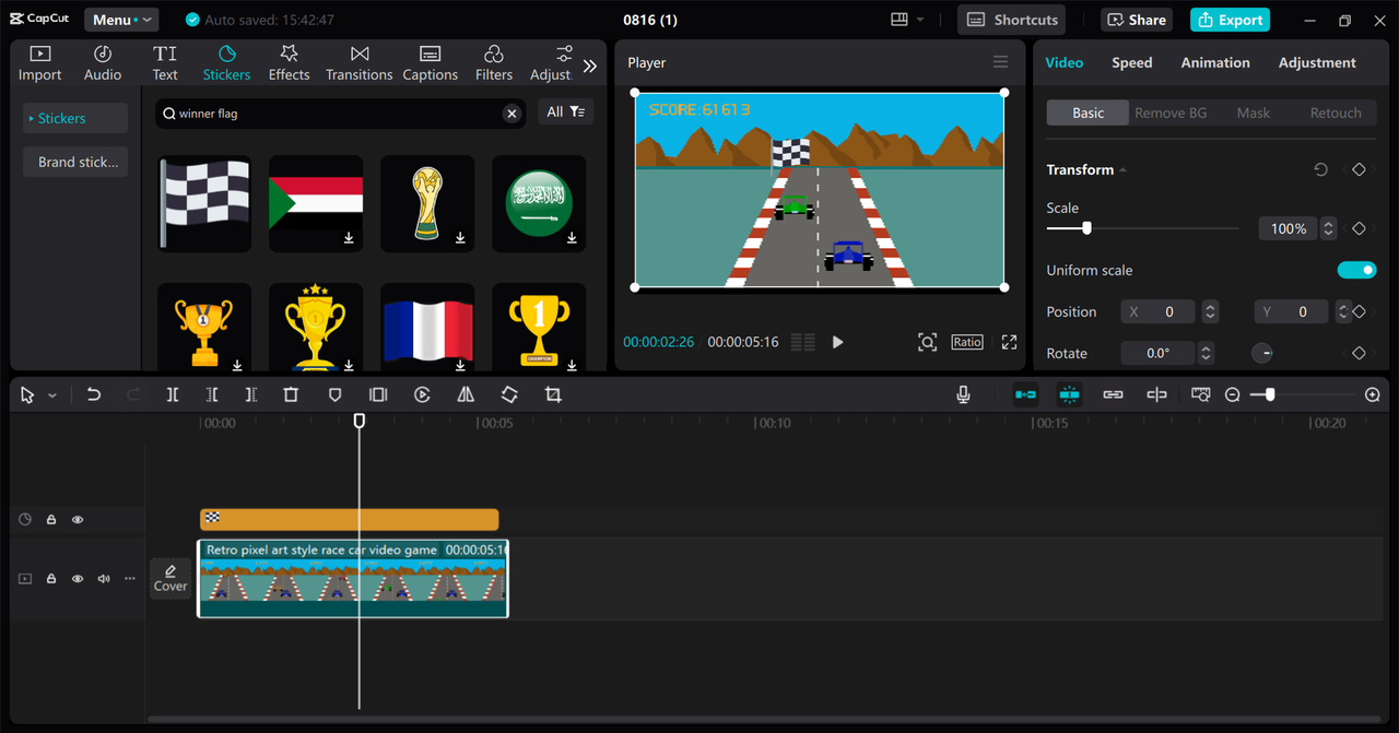 Editing interface of the CapCut desktop video editor - top choice to create a cartoon video for free