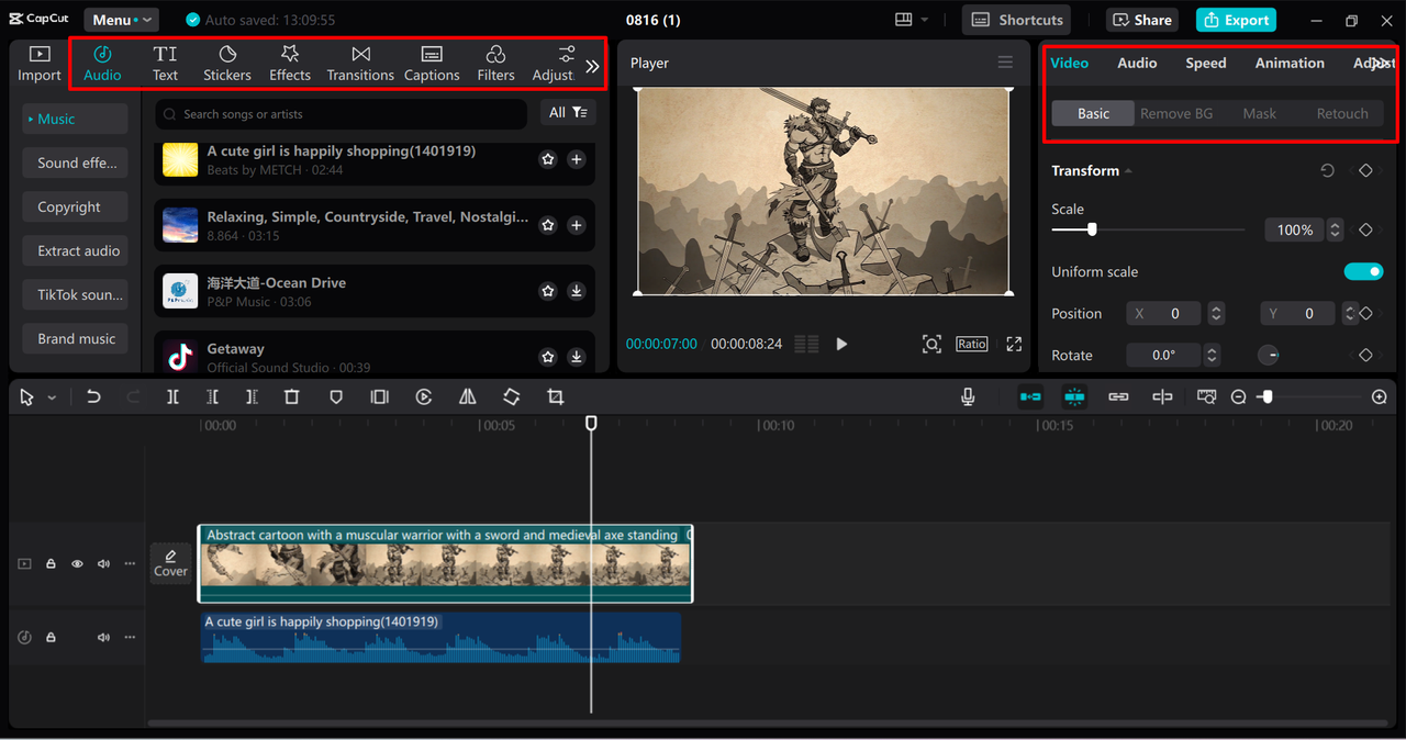 Editing the cartoon video using the advanced features in the CapCut desktop video editor