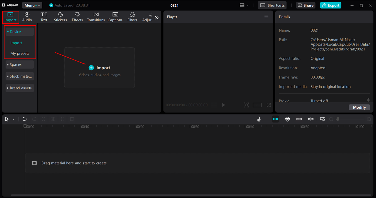 Importing media into the CapCut desktop video editor