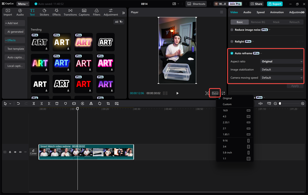 Showing how to make a vertical video horizontal in the CapCut desktop video editor