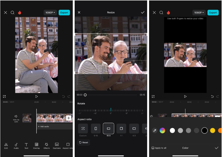 Showing how to convert vertical video to horizontal in CapCut mobile app