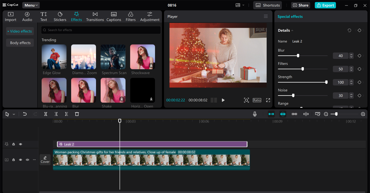 Editing interface of the CapCut desktop video editor - a perfect tool to create animated YouTube videos