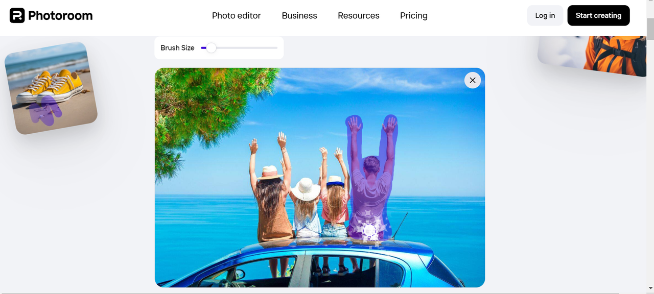 Interface of Photoroom - a perfect photo editor that removes a person efficiently
