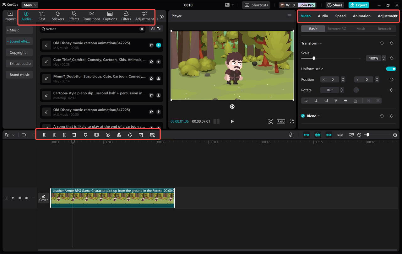 Editing the animation video using basic and advanced features of CapCut