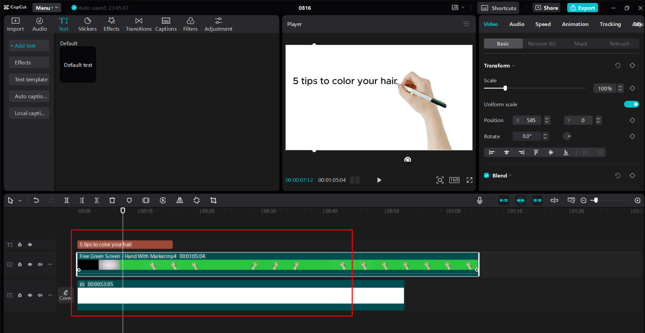 Creating whiteboard animation in CapCut desktop video editor