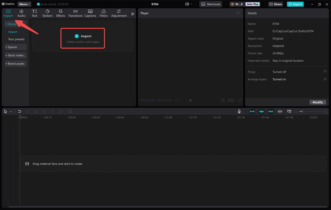 Importing video into the CapCut Video Editor