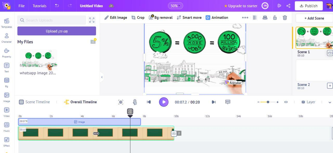 An interface of Animaker to create whiteboard animations