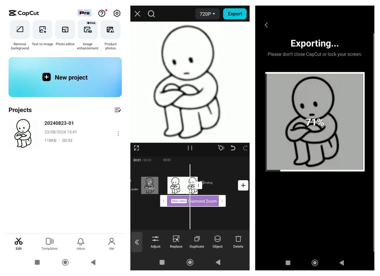 An interface of the CapCut Mobile app for whiteboard animation 