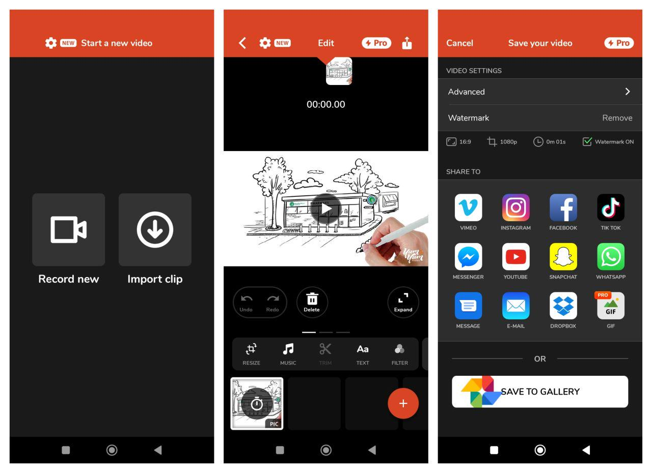 An interface of whiteboard animation mobile app - Videoshop