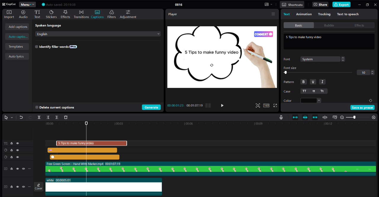 CapCut desktop video editor with tools for whiteboard animation