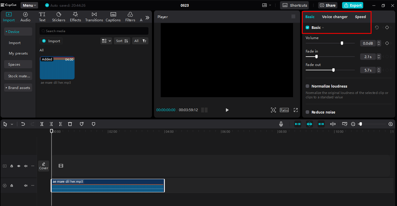 Editing the audio in the CapCut desktop video editor