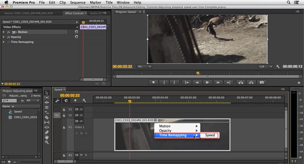 Using time ramping tool to speed up the video