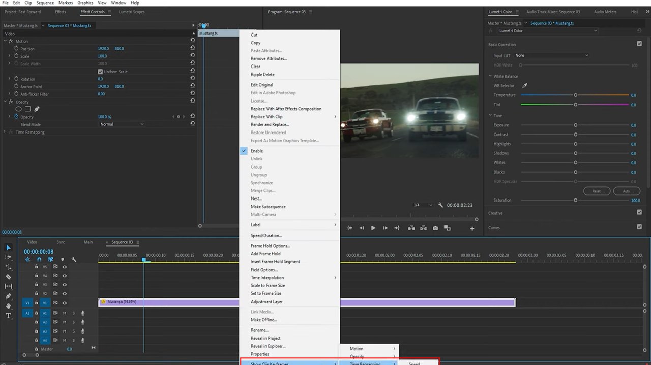 Using time ramping for slow playback speed in Premiere Pro