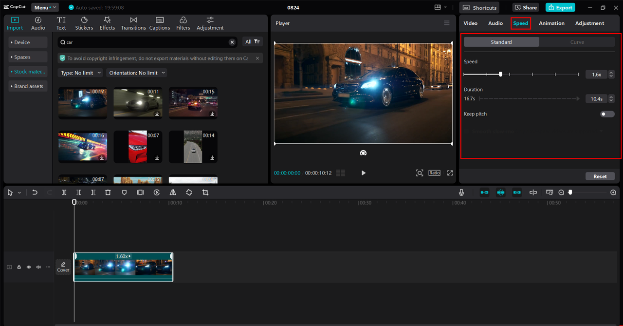 Adjust the playback speed with the CapCut desktop video editor