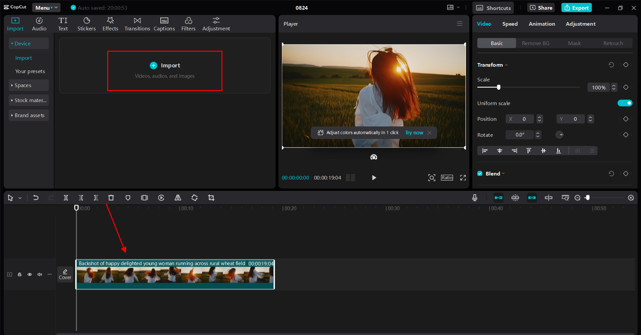 Importing video to adjust the speed in the CapCut desktop video editor