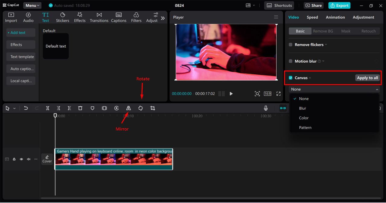 Flipping video in the CapCut desktop video editor