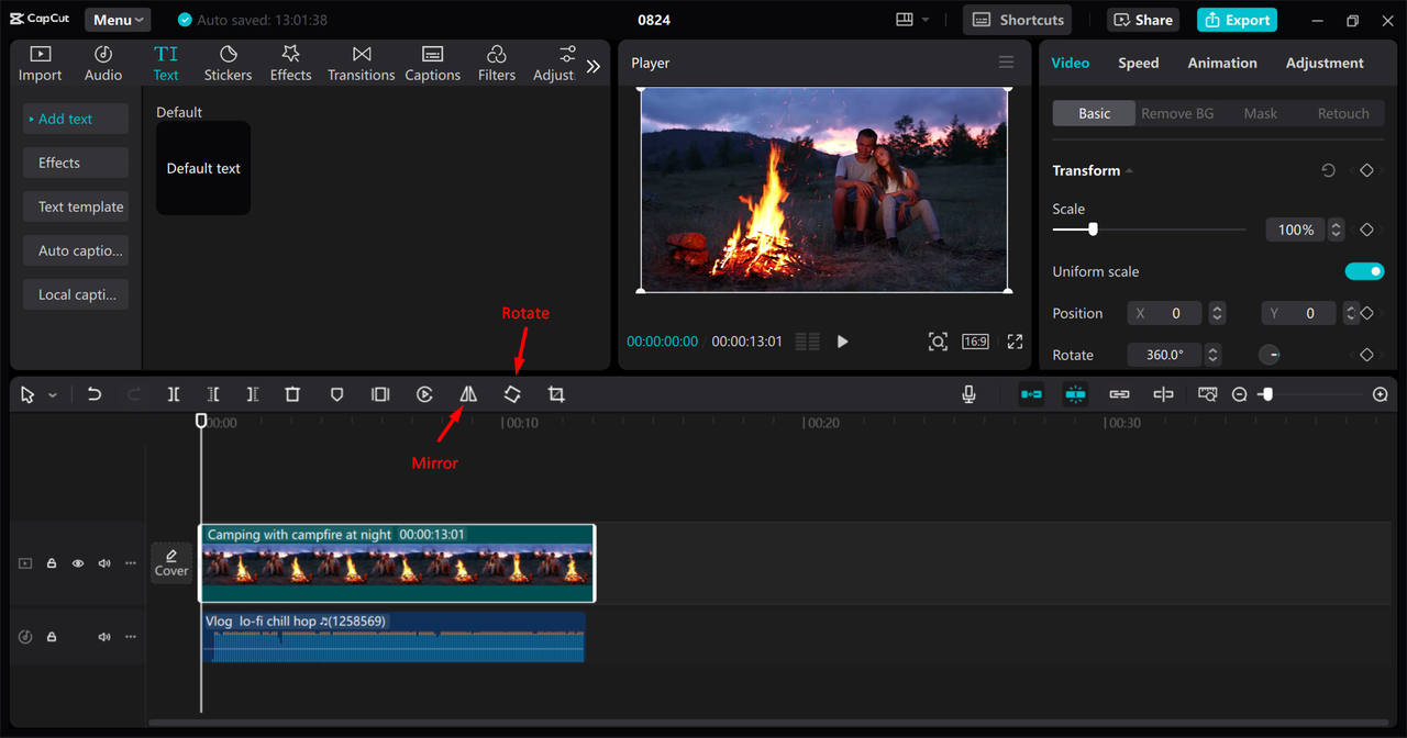 Flip and rotate a video in the CapCut desktop video editor