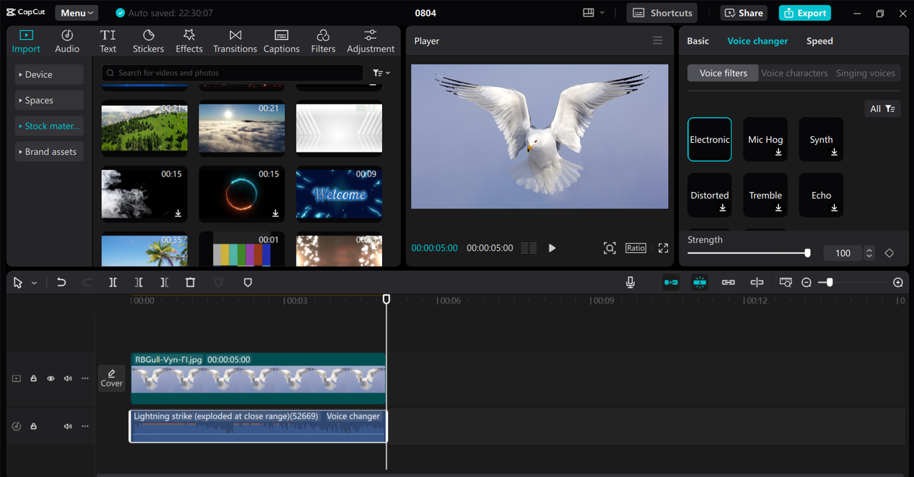 Interface of the CapCut desktop video editor - a perfect DJ voice maker