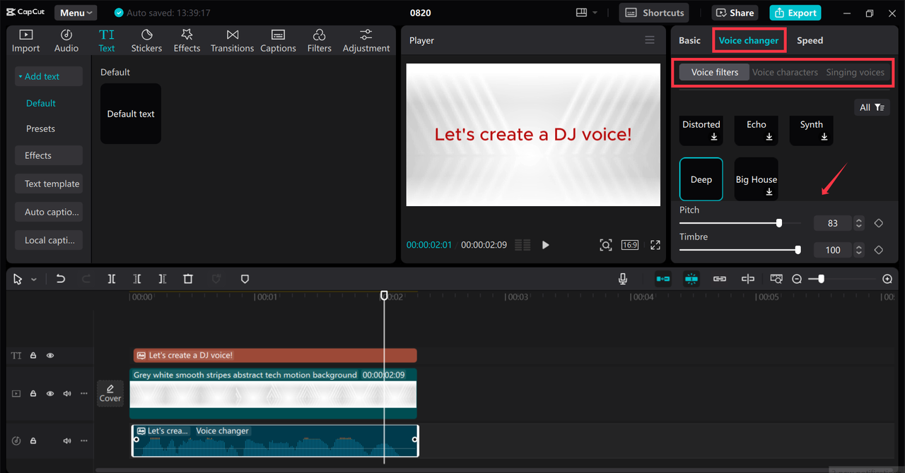 Fine-tuning the DJ voice in the CapCut desktop video editor