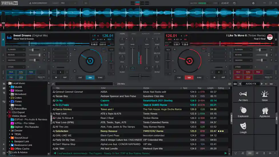 Interface of the Virtual DJ - an excellent DJ vocal maker