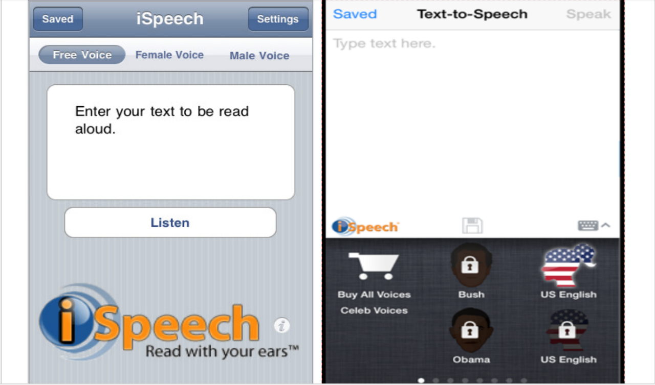 Interface of iSpeech - a robust DJ voice maker app for mobile