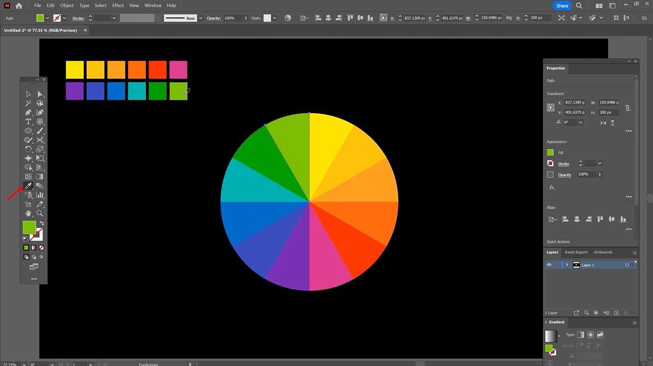 Applying different colors to the color wheel in Adobe Illustrator