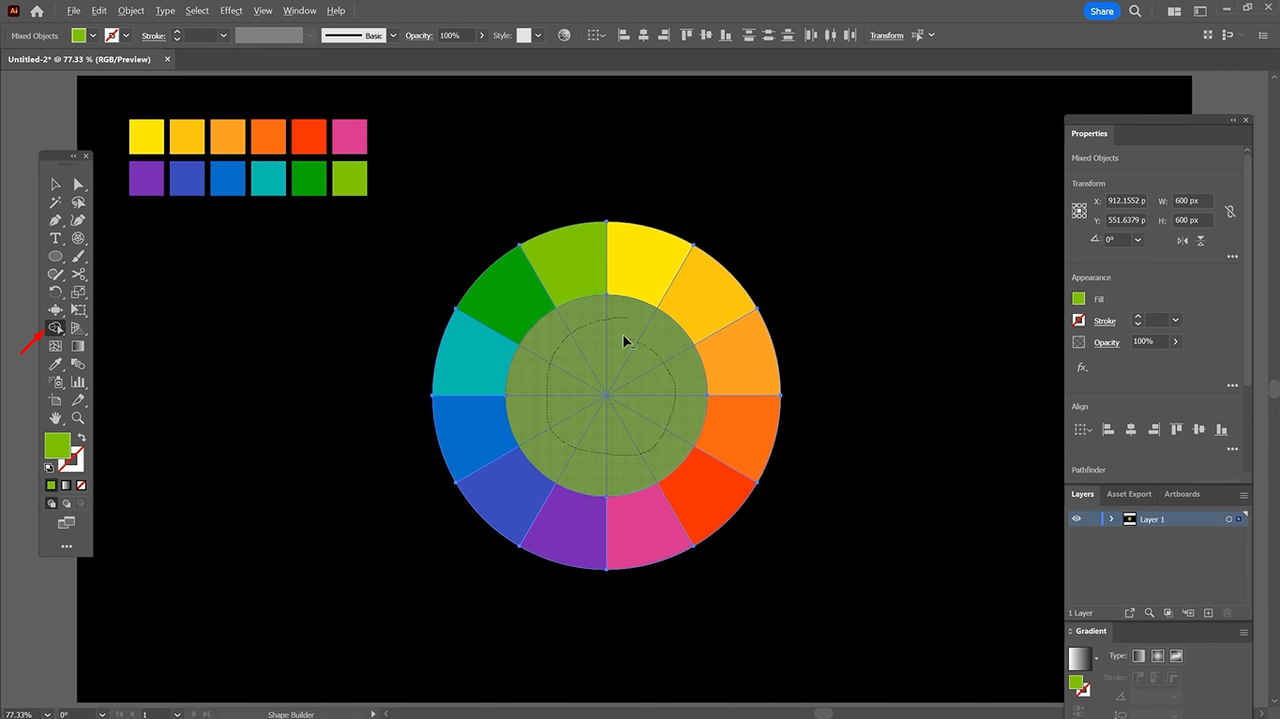 Removing the unwanted inner slices to finalize the color wheel for illustrator