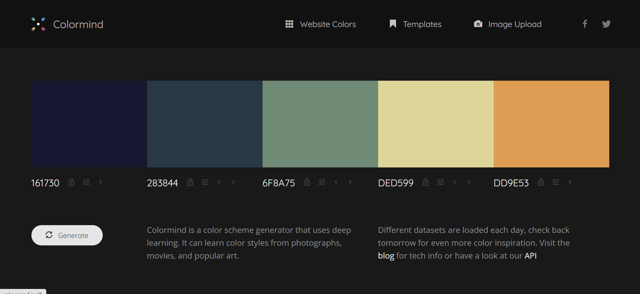  Interface of Colormind - the beginner-friendly platform for wheel colour ideas