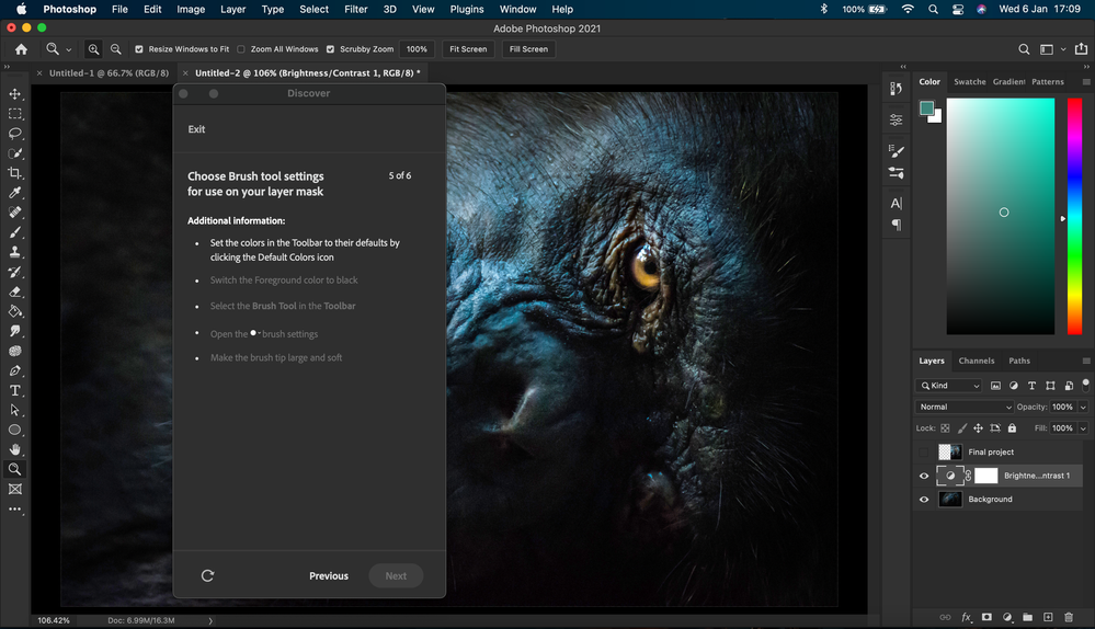 Interface of Photoshop showing brush tool setting