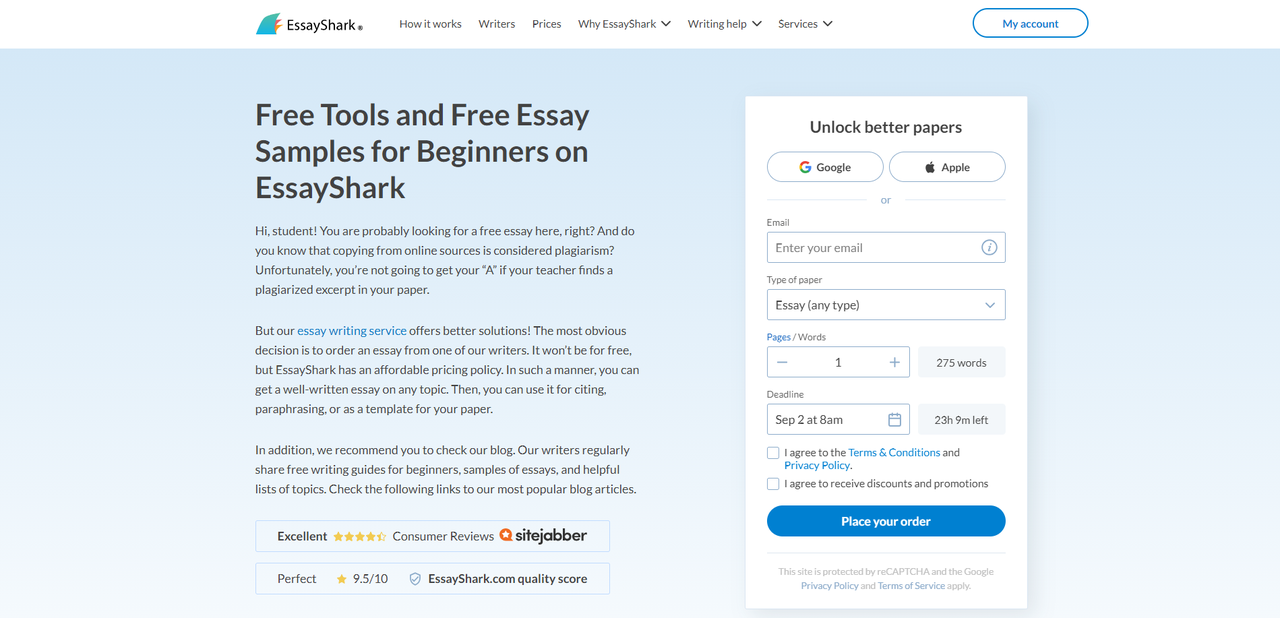  Interface of EssayShark - an easy way to write creative essays 