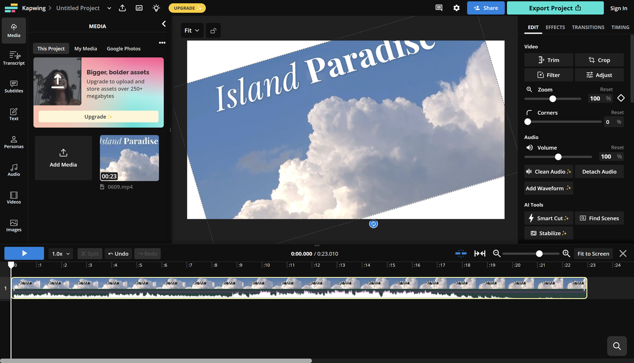 Rotate your video online using Kapwing