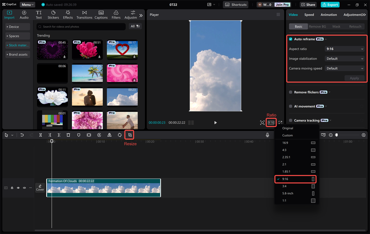 Interface showing how to make a video vertical in the CapCut desktop video editor