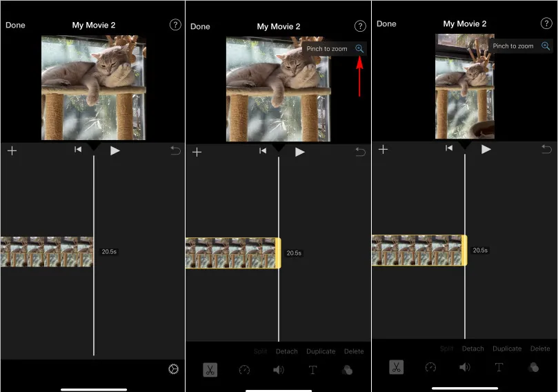 Interface showing how to make videos vertical in iMovie using iPhone