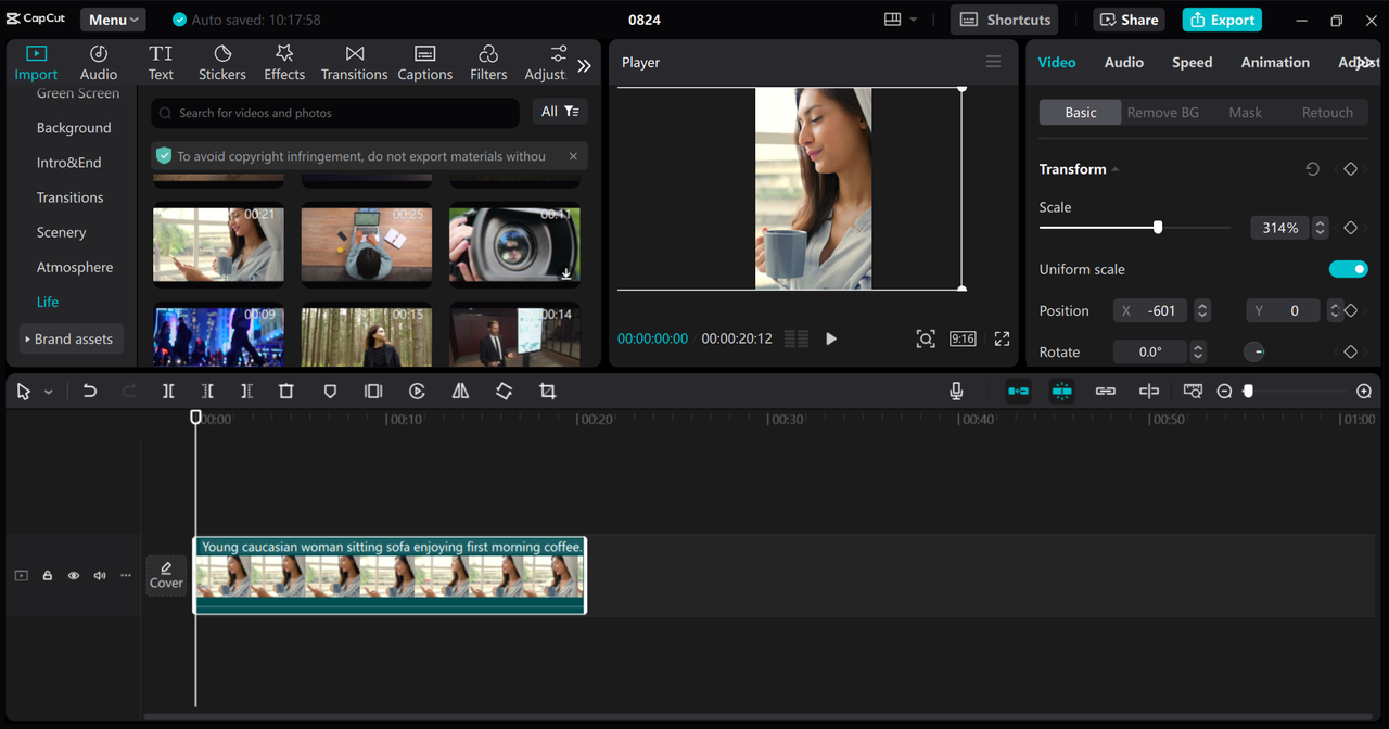 Editing interface of the CapCut desktop video editor - a perfect tool to make and edit vertical videos