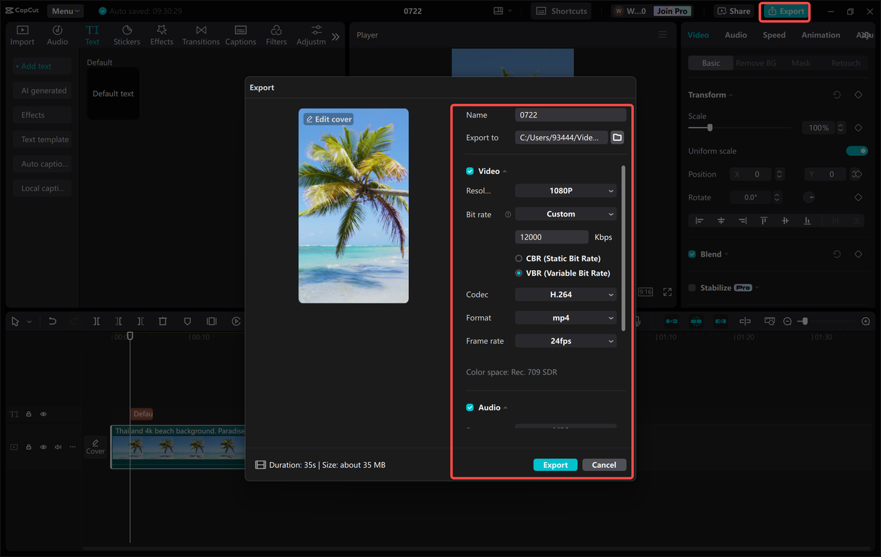 Exporting vertical video from the CapCut desktop video editor