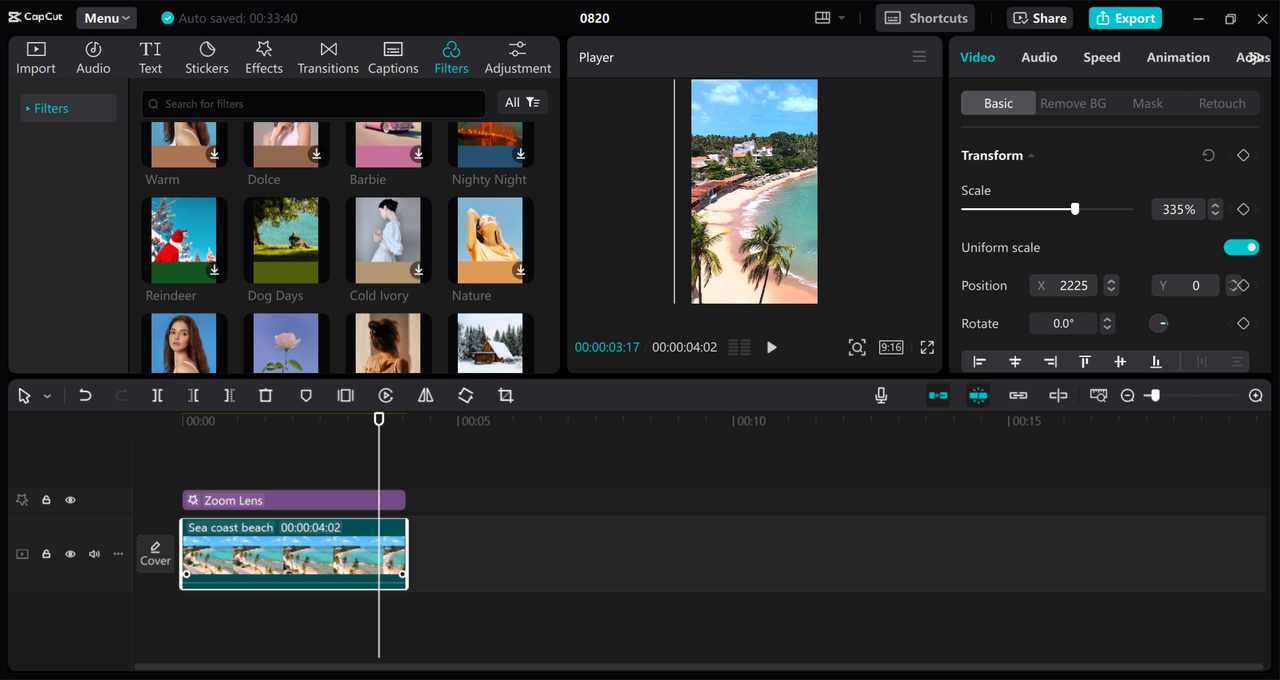 Editing interface of the CapCut desktop video editor - a perfect tool to adjust vertical video aspect ratio