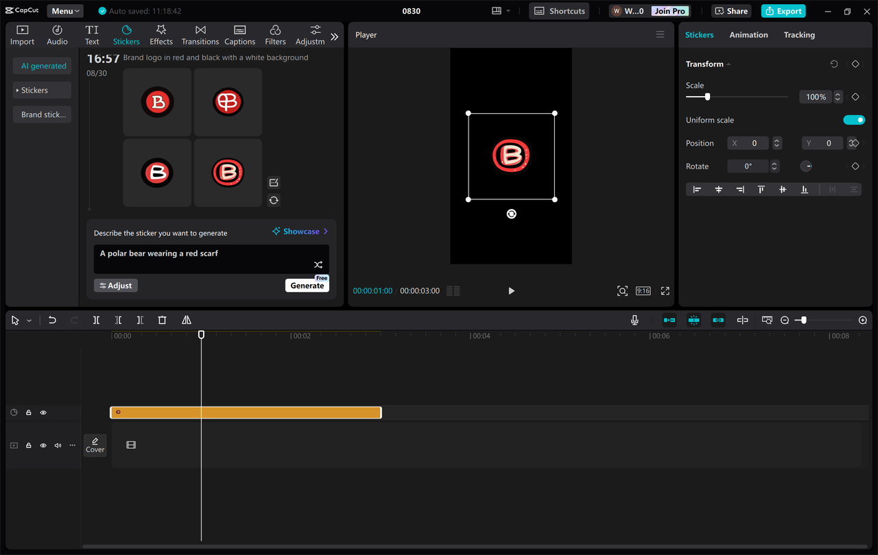 Editing interface of the CapCut desktop video editor - a professional tool to make business logos