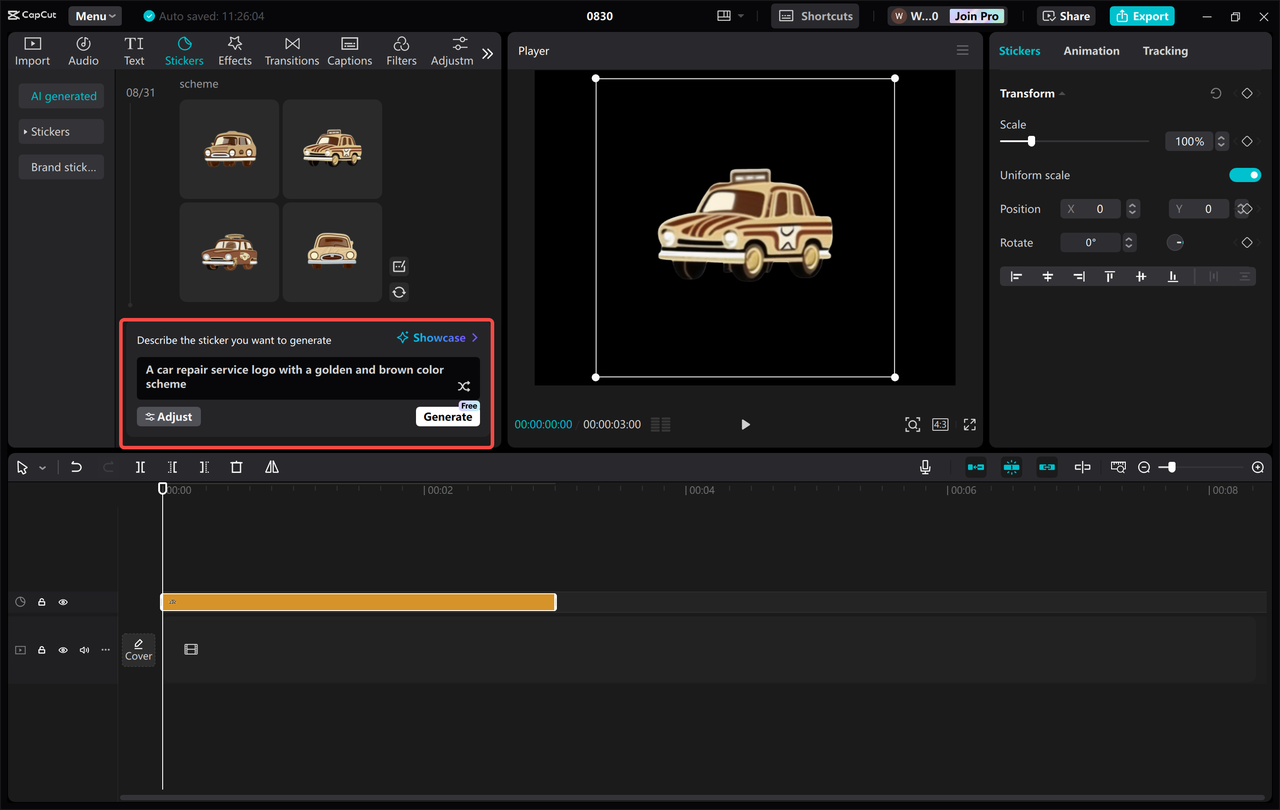 Generating business logos in CapCut desktop video editor