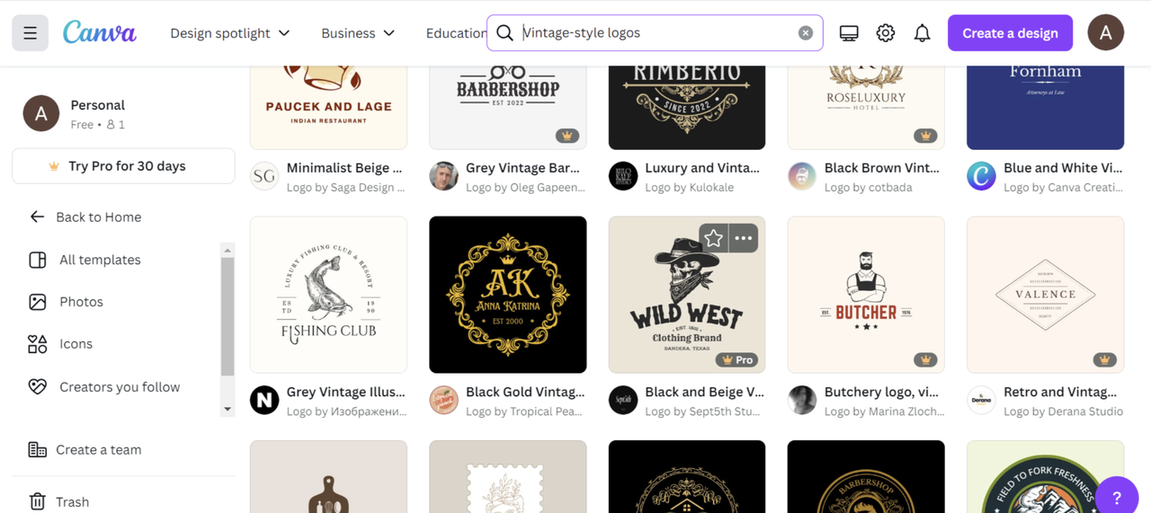 Vintage-style logo templates on Canva