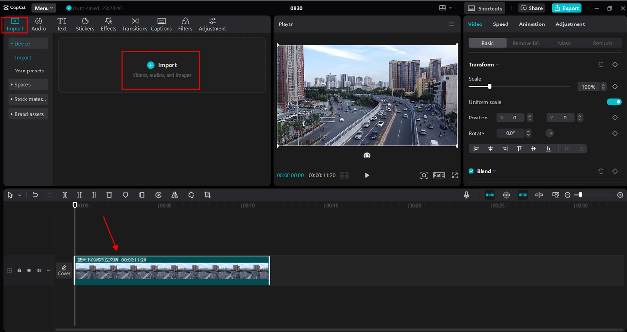 Importing the video into CapCut desktop video editor for mirror effect