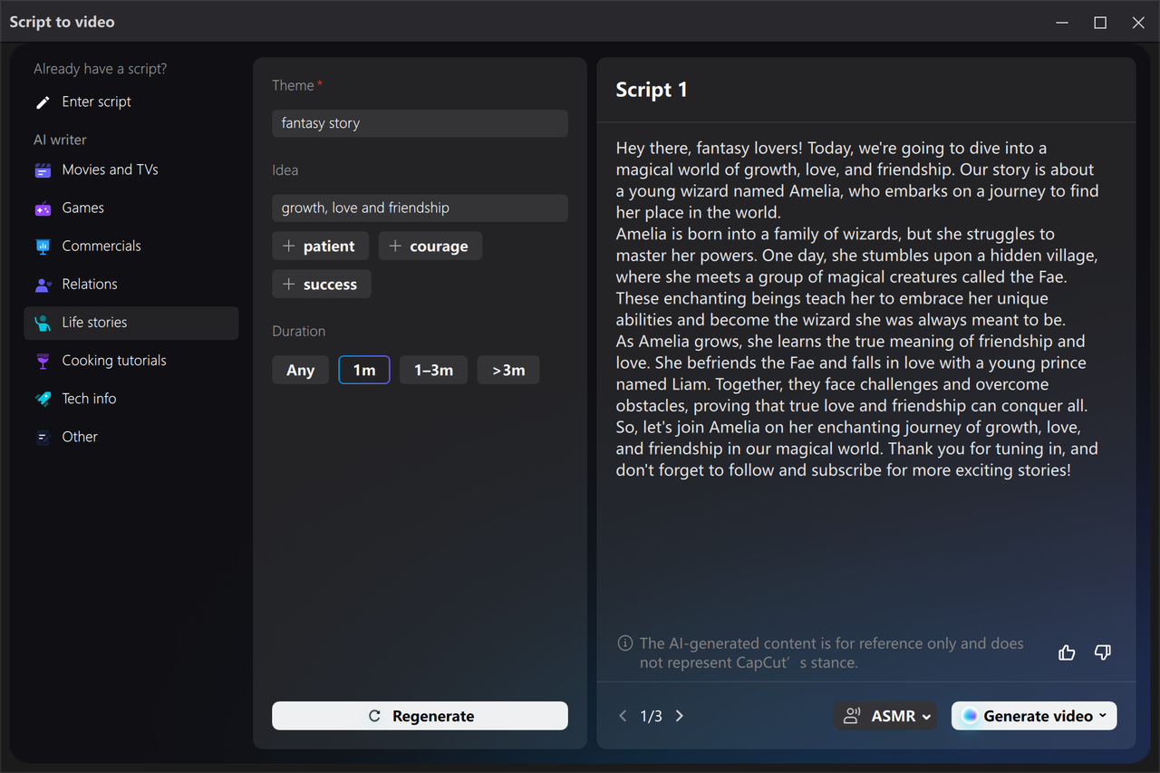 Interface of the CapCut desktop video editor - a perfect platform for generating creative fiction writing prompts