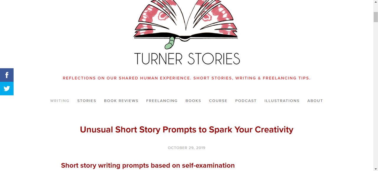 Interface of Turner stories - offers a wide collection of creative fiction writing prompts 