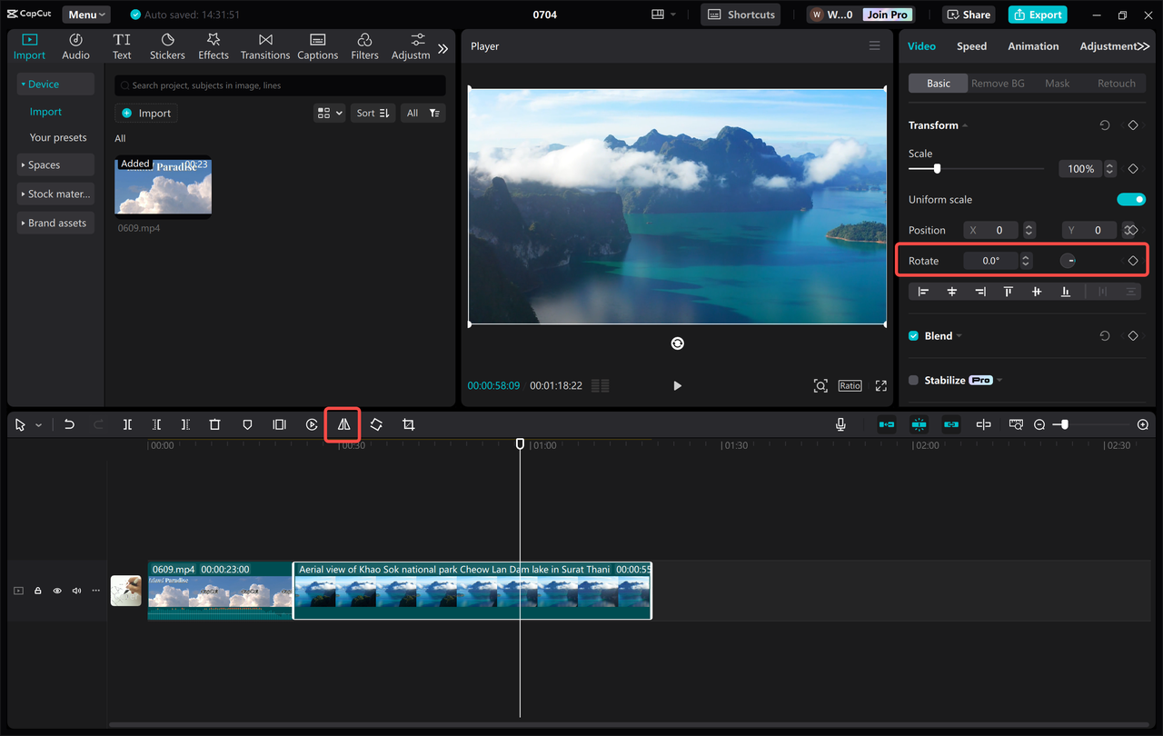 flip a video on the CapCut desktop video editor