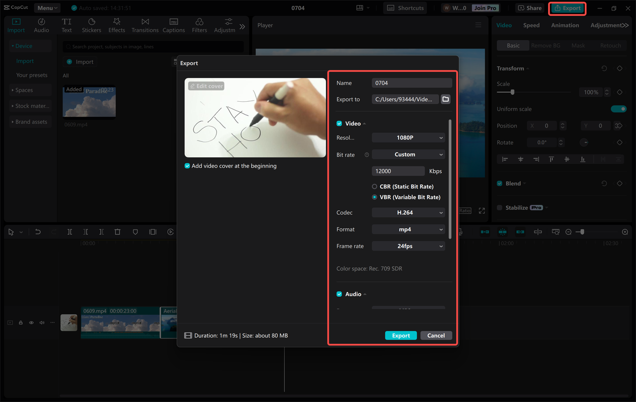 Export the video with the CapCut desktop video editor