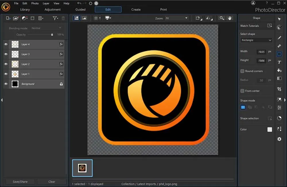 The PhotoDirector interface shows logo creation tools