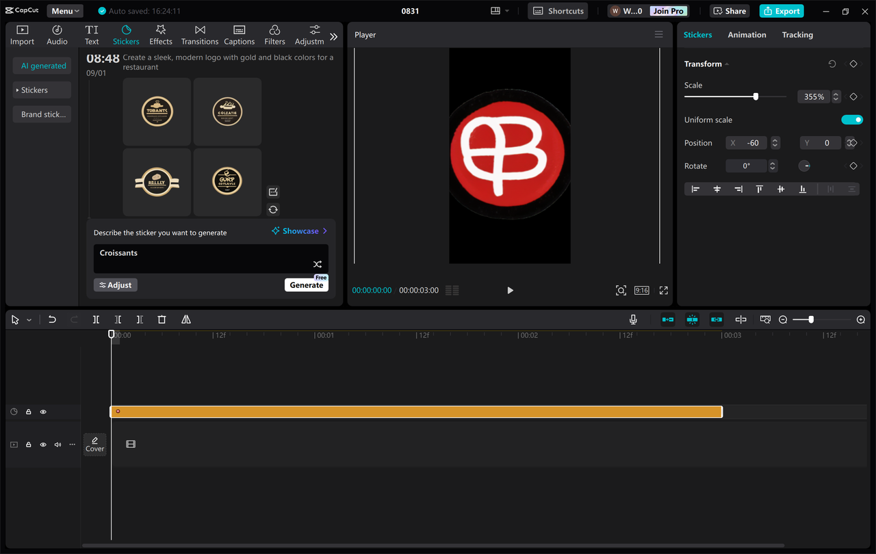 CapCut desktop video editor interface - a perfect tool for free logo creation and download