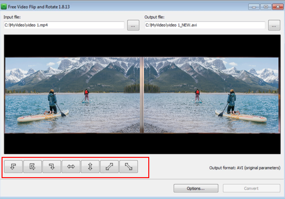 Selecting the flip or rotate option in the free video flip and rotate tool