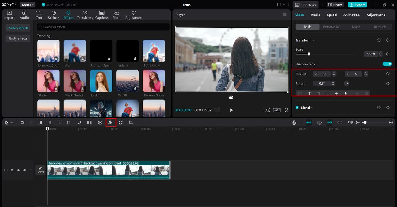 Rotating or flipping the video in the CapCut desktop video editor