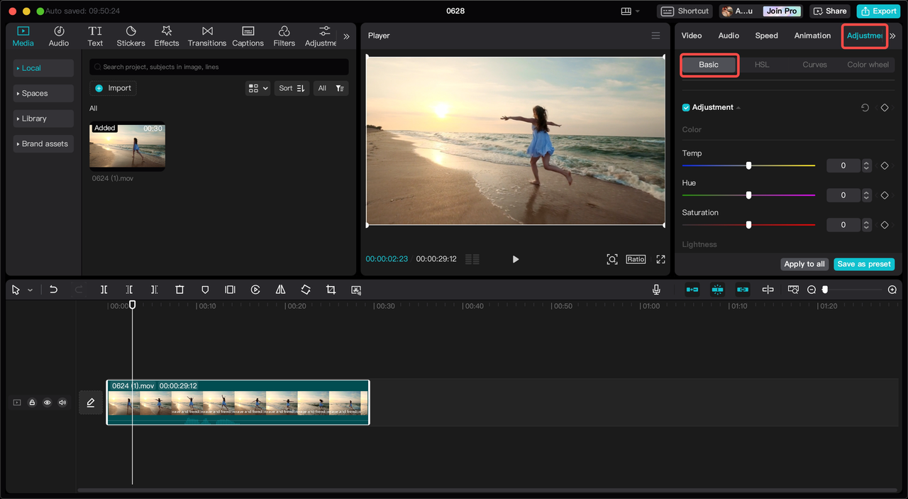 Apply the color grading tools