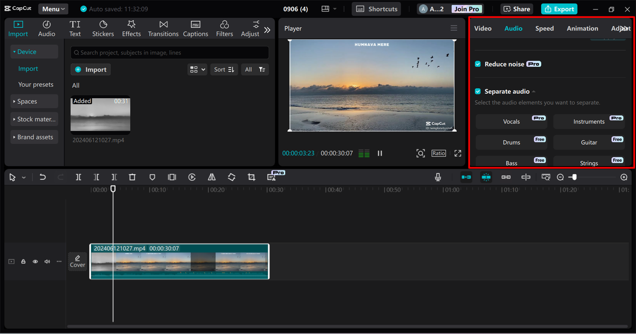 Using pro editing features in the CapCut desktop video editor